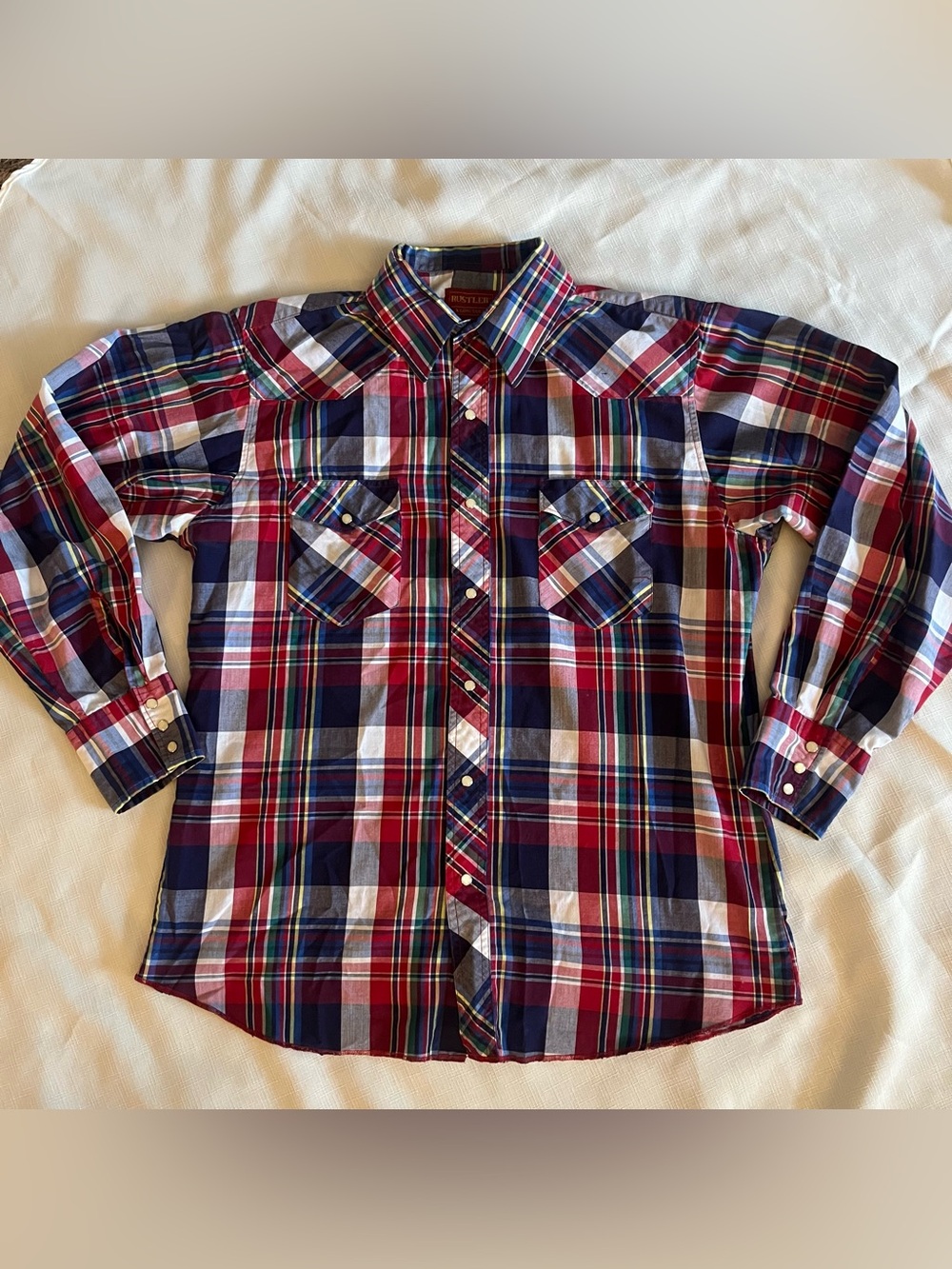 Rustler plaid pearl snap button down long sleeve shirt Large Western casual